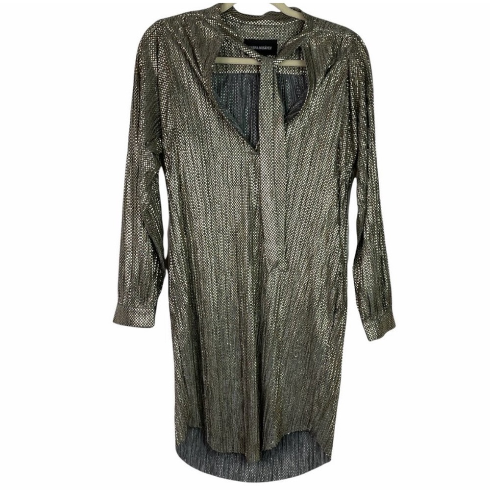 Anthropologie Sabina Musayev Eugene Tunic Dress Lightweight Shimmer Metallic Tie